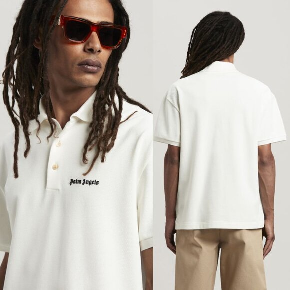 NWT Palm Angels Polo Shirt Classic Logo Off White Regular Fit Sz Large - Picture 2 of 8